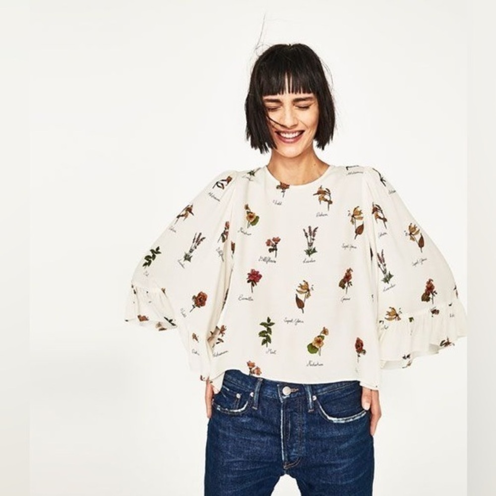 Zara White Cream Boxy 3/4 Sleeve Blouse